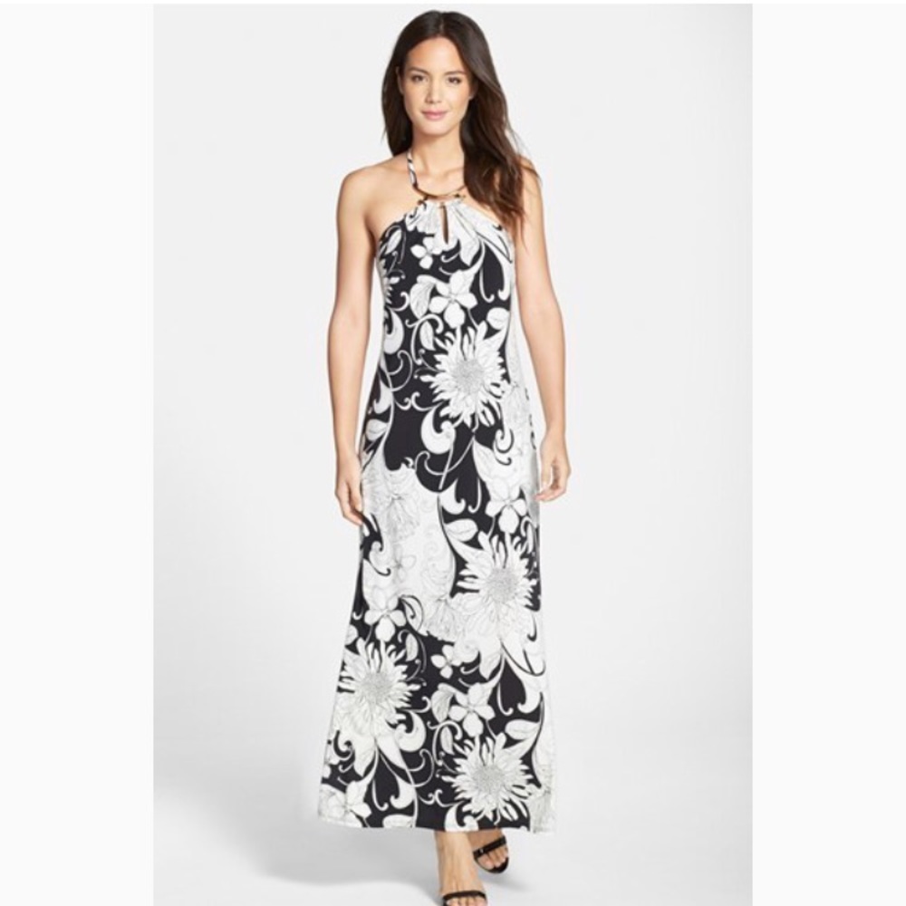 NWT Trina Turk Floral Black and White Maxi Dress